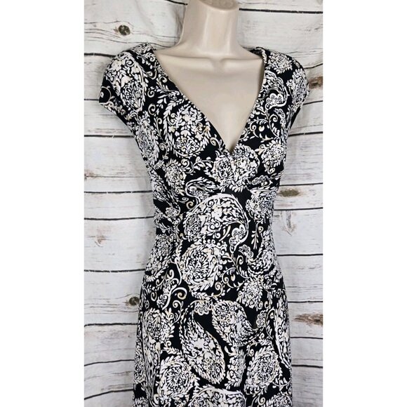 Chaps Black Floral Knit Midi Dress XL Midi 90's Fit & Flare Y2K - Picture 2 of 6